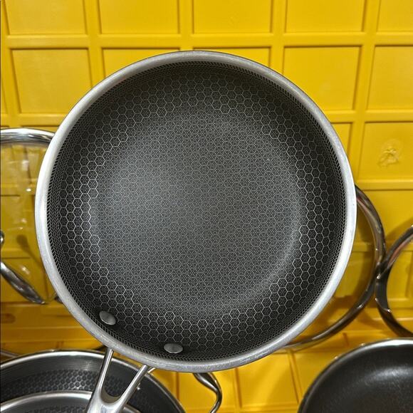 HEXCLAD 7 Piece Nonstick Stainless Steel Frying Pan Set 8 10 12" Lids Wok M $600 - Picture 9 of 10